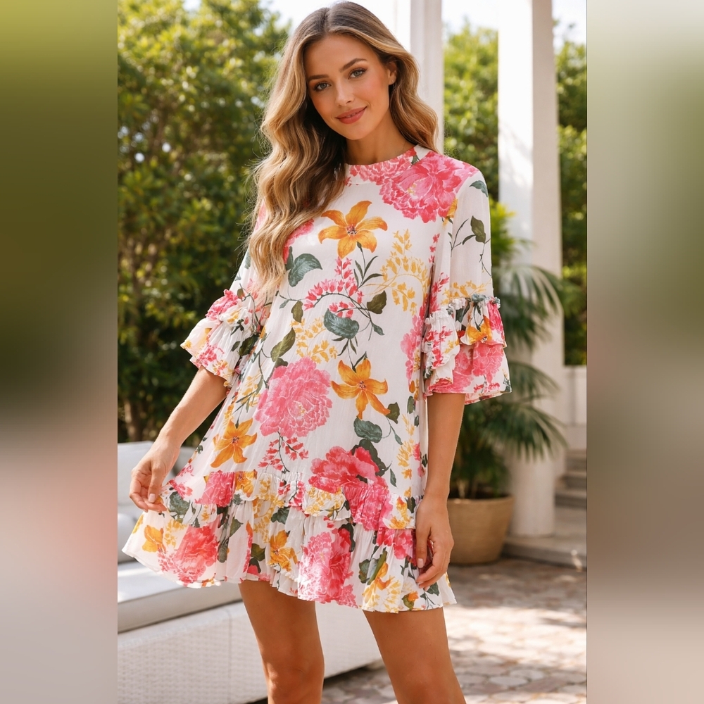 Petal & Pup Floral Mini Dress with Ruffle Sleeves